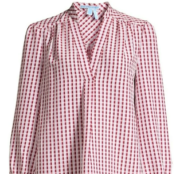 Draper James Maroon and White Checkered Long Sleeve Top - Picture 10 of 10